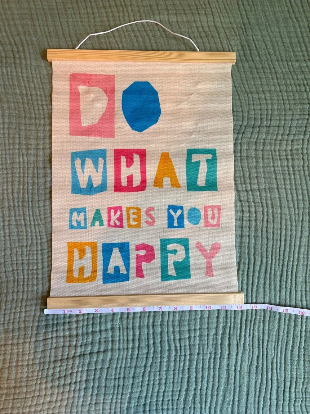 Canvas Wall Hanging Colorful Letters Wooden Bars 16 Inch Wide